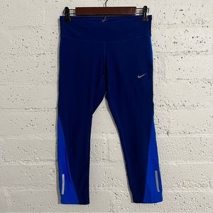 Nike Womens Leggings S Blue Stretch Drawstring Waist Zipped Pocket Workout AX11